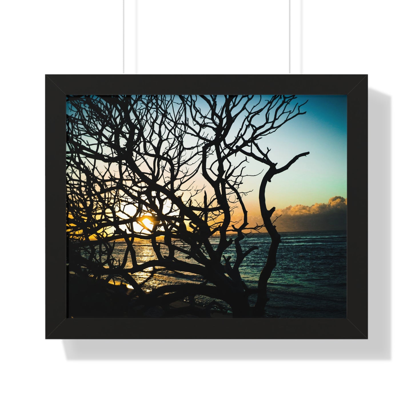 Hawaiian Sunset: Fallen Tree on the Beach - Framed Photography Print