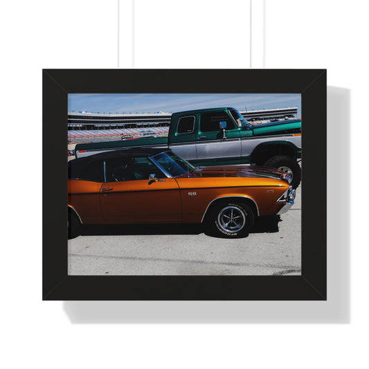 Rustic Charm: Vintage Truck and Car Duo - Framed Photography Print