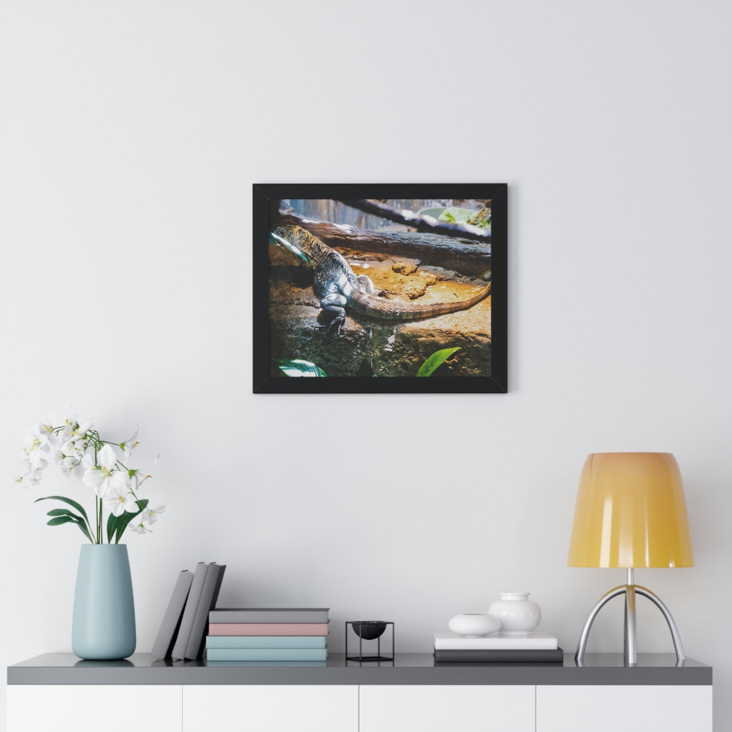 Sunlit Repose: A Lizard in Its Habitat - Framed Photography Print