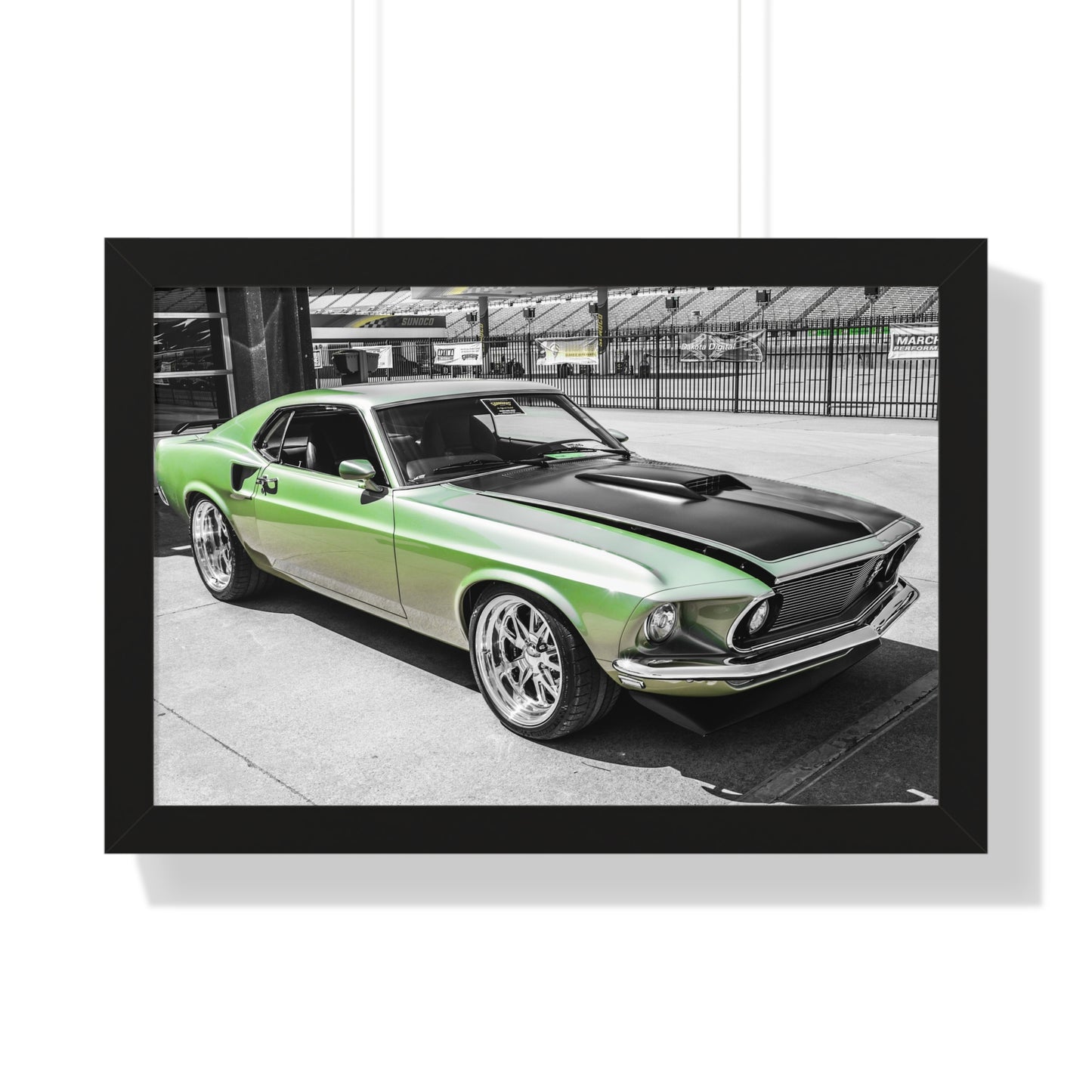 Mustang Green Glory: Vintage Car Elegance - Framed Photography Print