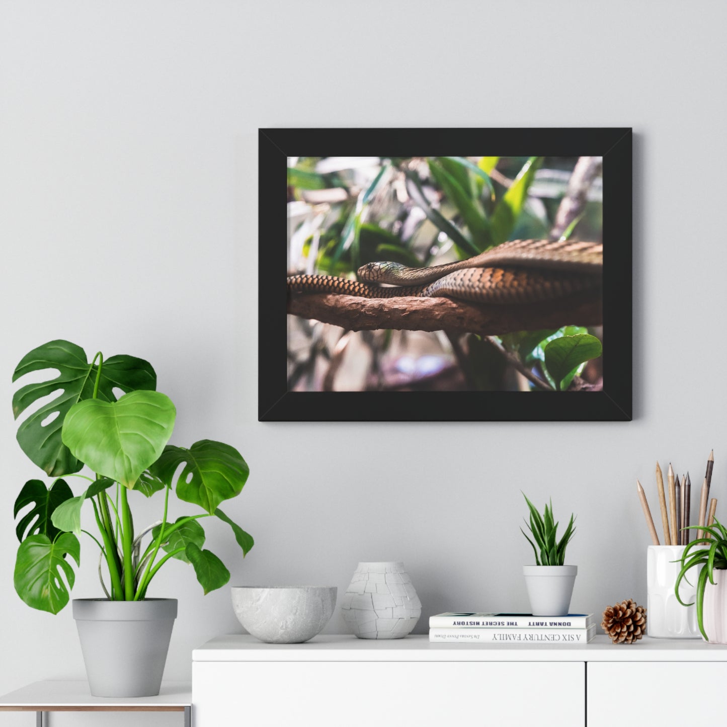 Serpentine Grace: A Snake Among the Foliage - Framed Photography Print