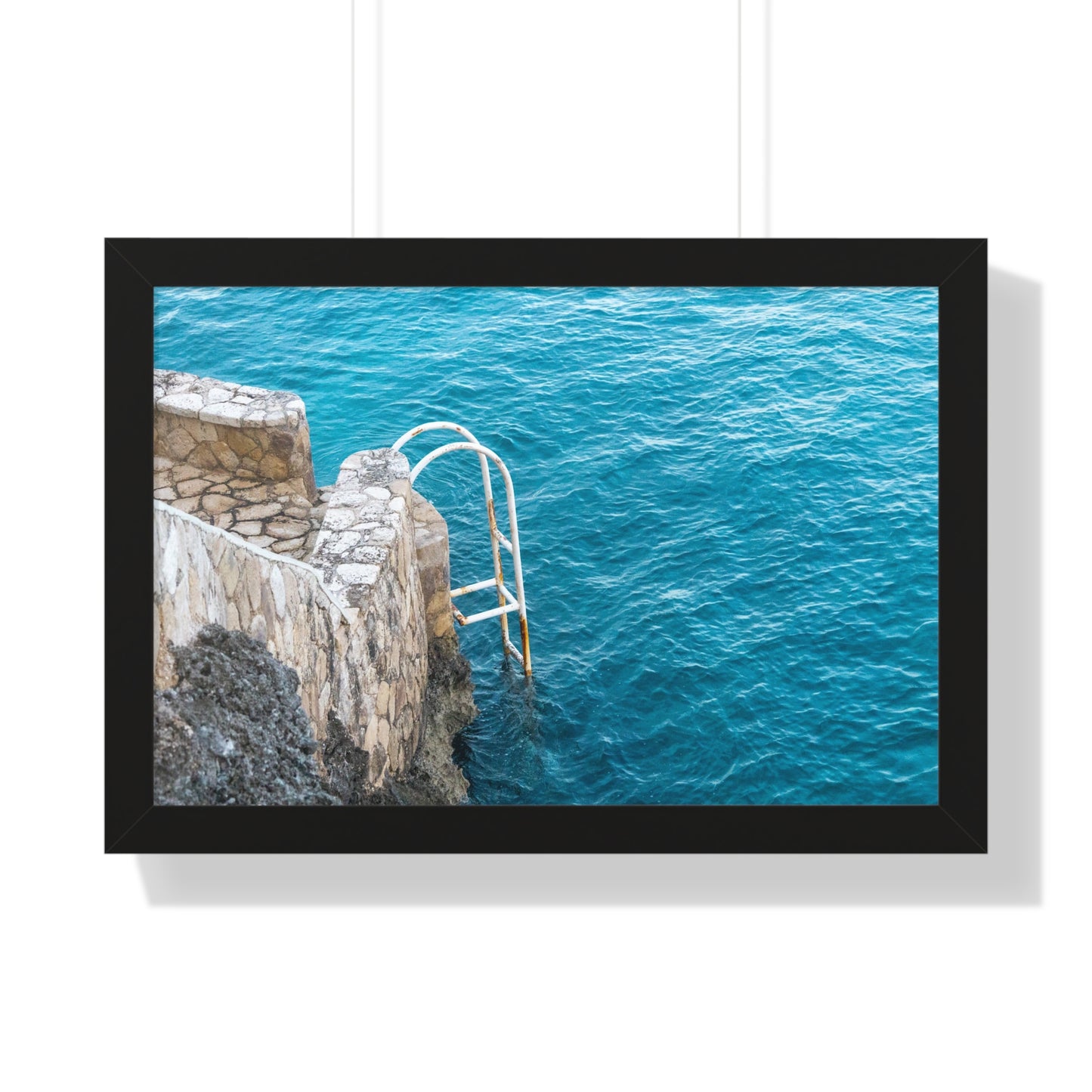 Steps to Tranquility: Ladder into Water at The Caves Resort, Jamaica - Framed Photography Print