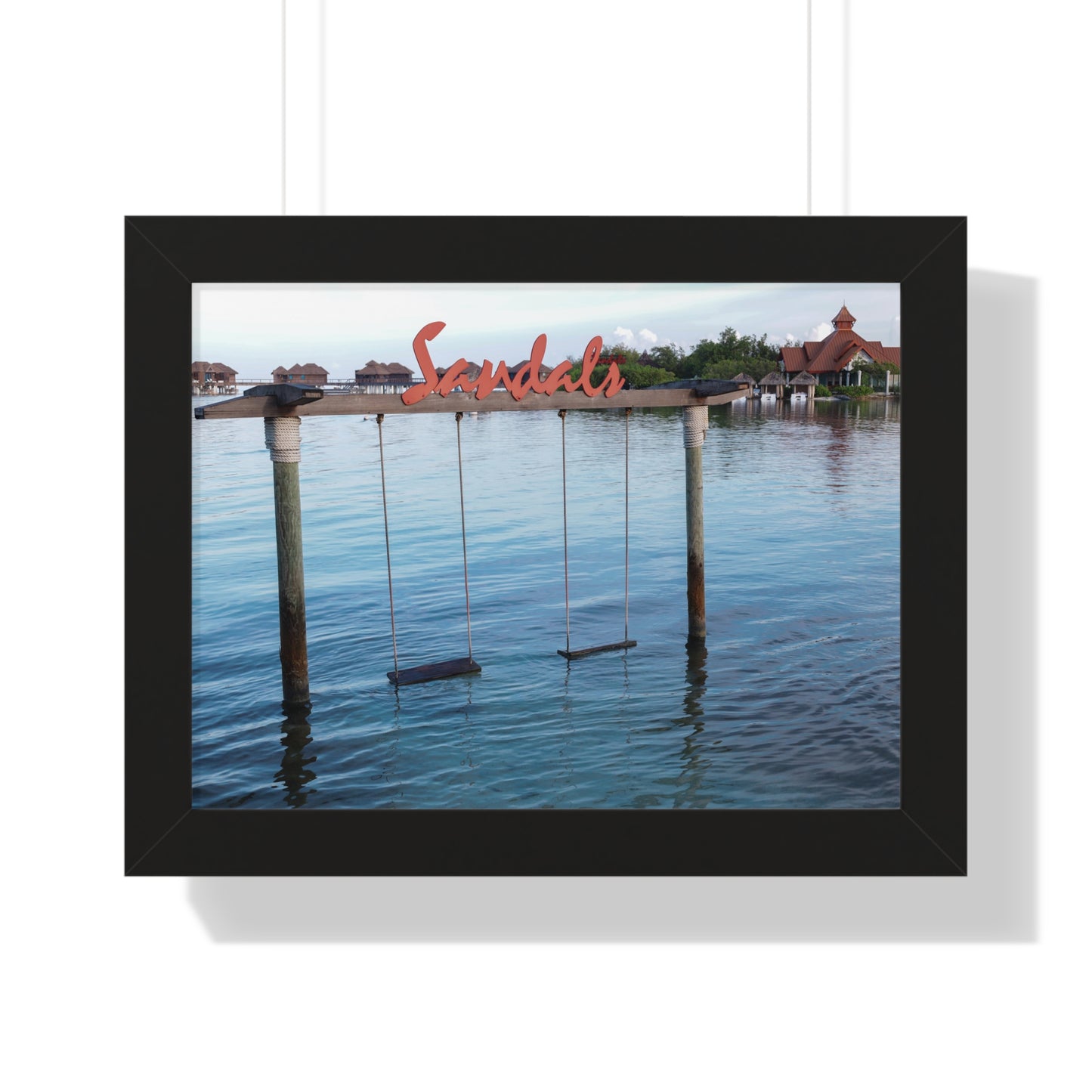 Ocean Bliss: Swings Over the Water at Sandals Resort, Jamaica - Framed Photography Print