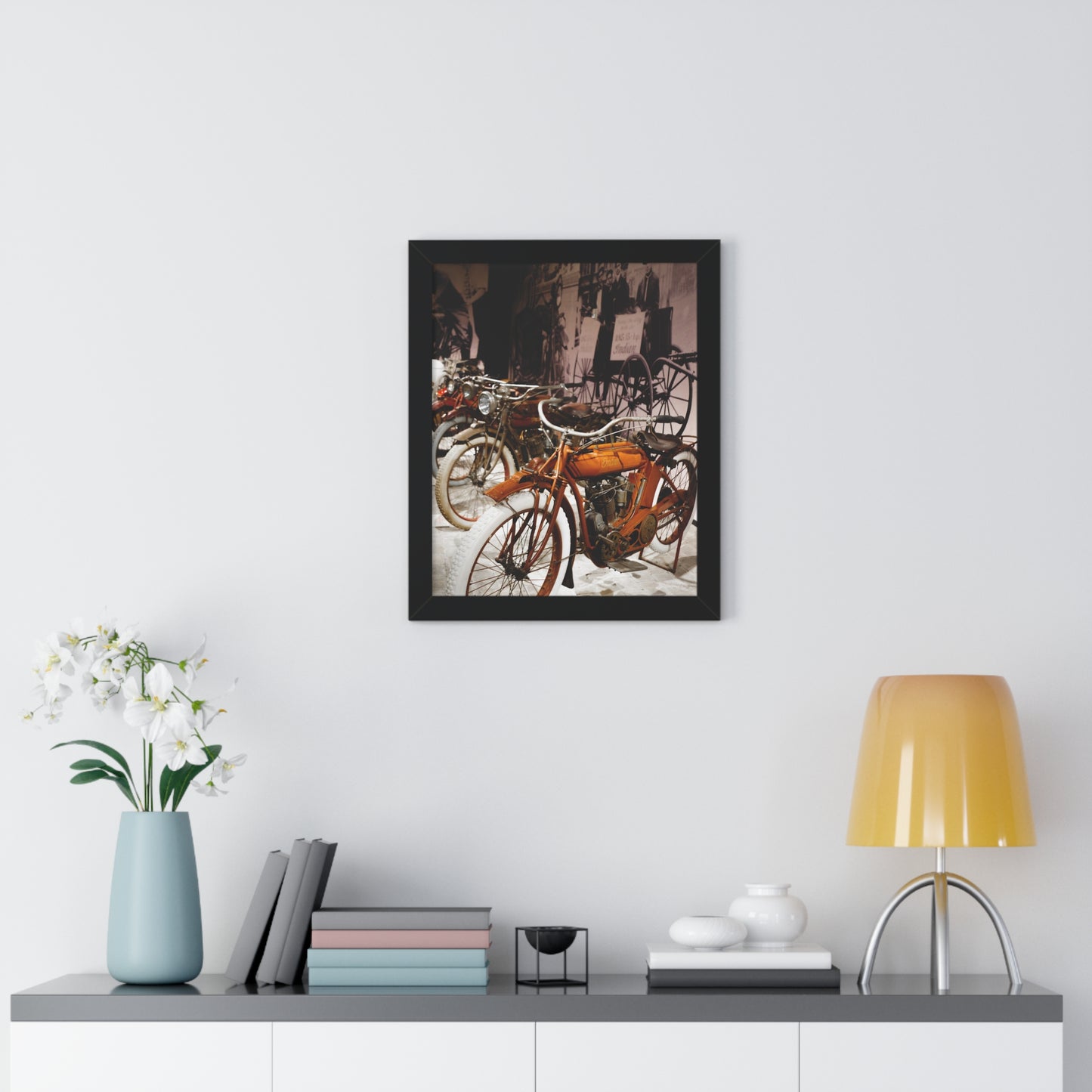 Vintage Indian Bikes at the Barber Vintage Motorsports Museum - Framed Print