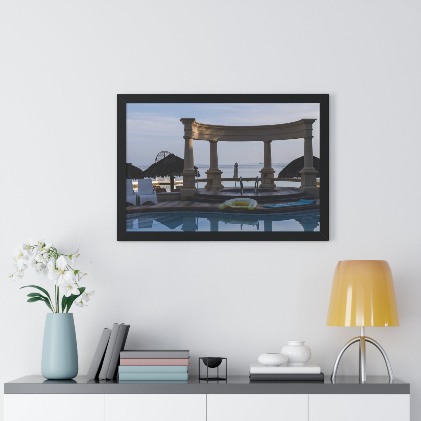 Coastal Elegance: Pillared Arch  with Ocean View - Framed Photography Print