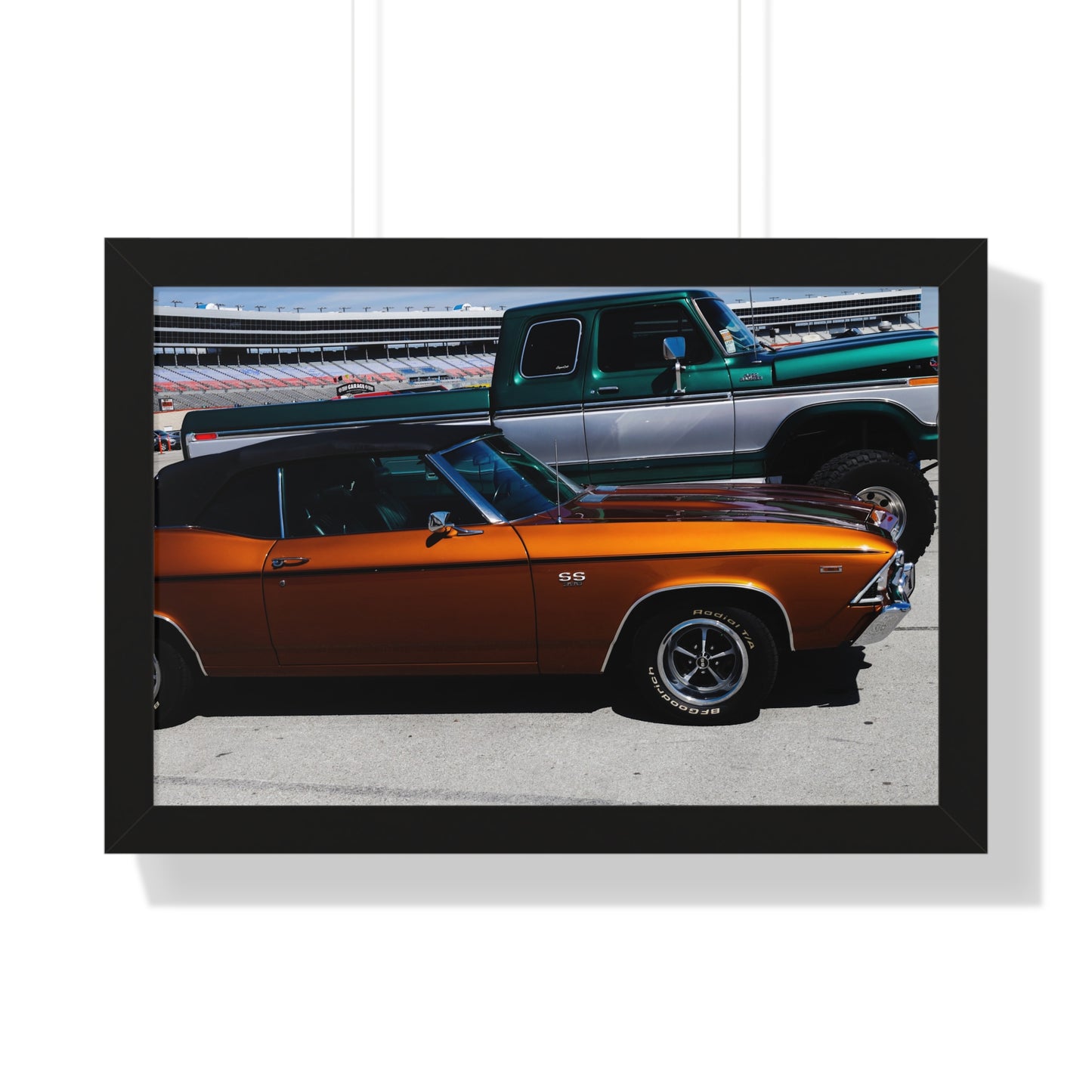 Rustic Charm: Vintage Truck and Car Duo - Framed Photography Print