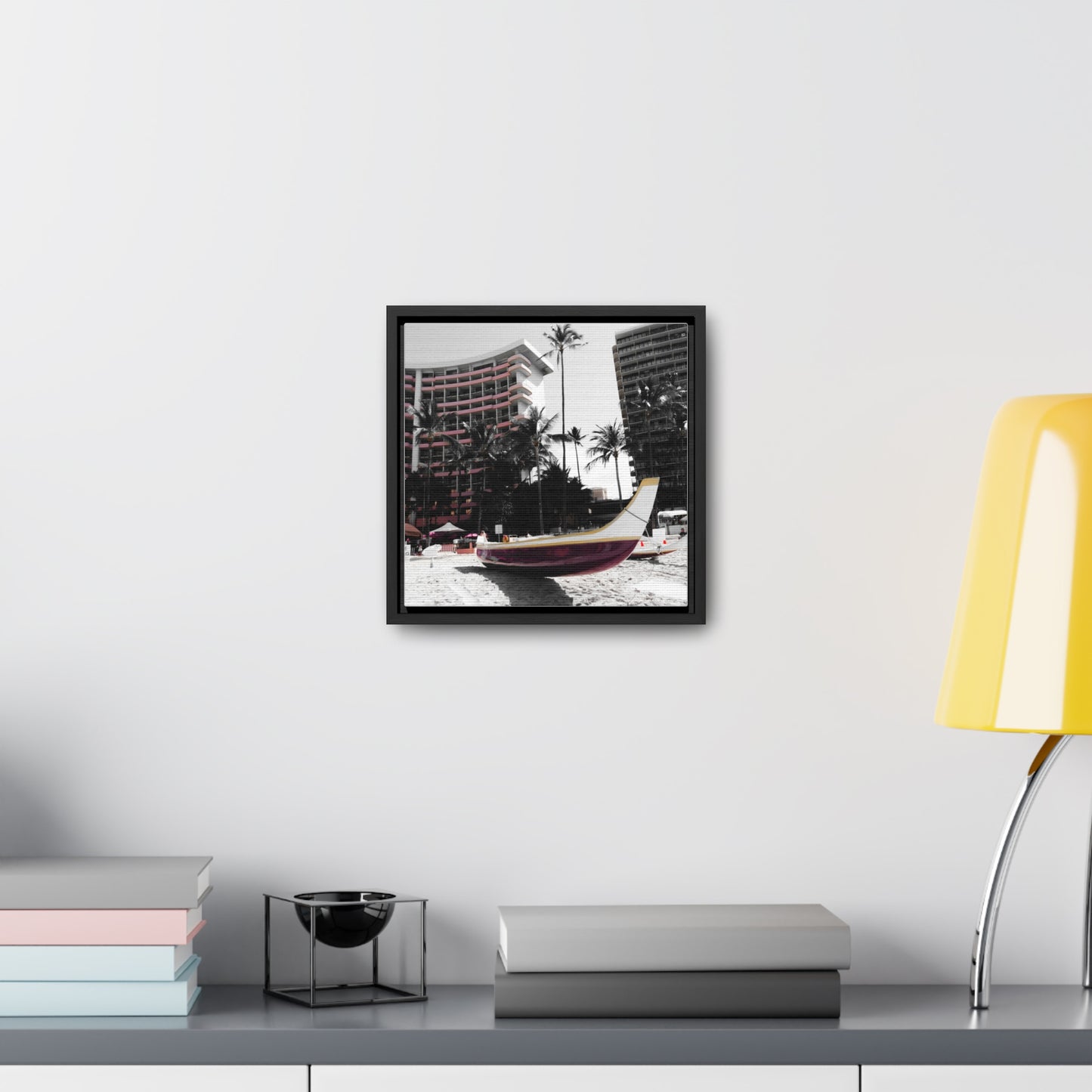 Serene Shores: Boat on a Hawaiian Beach - Framed Canvas Print