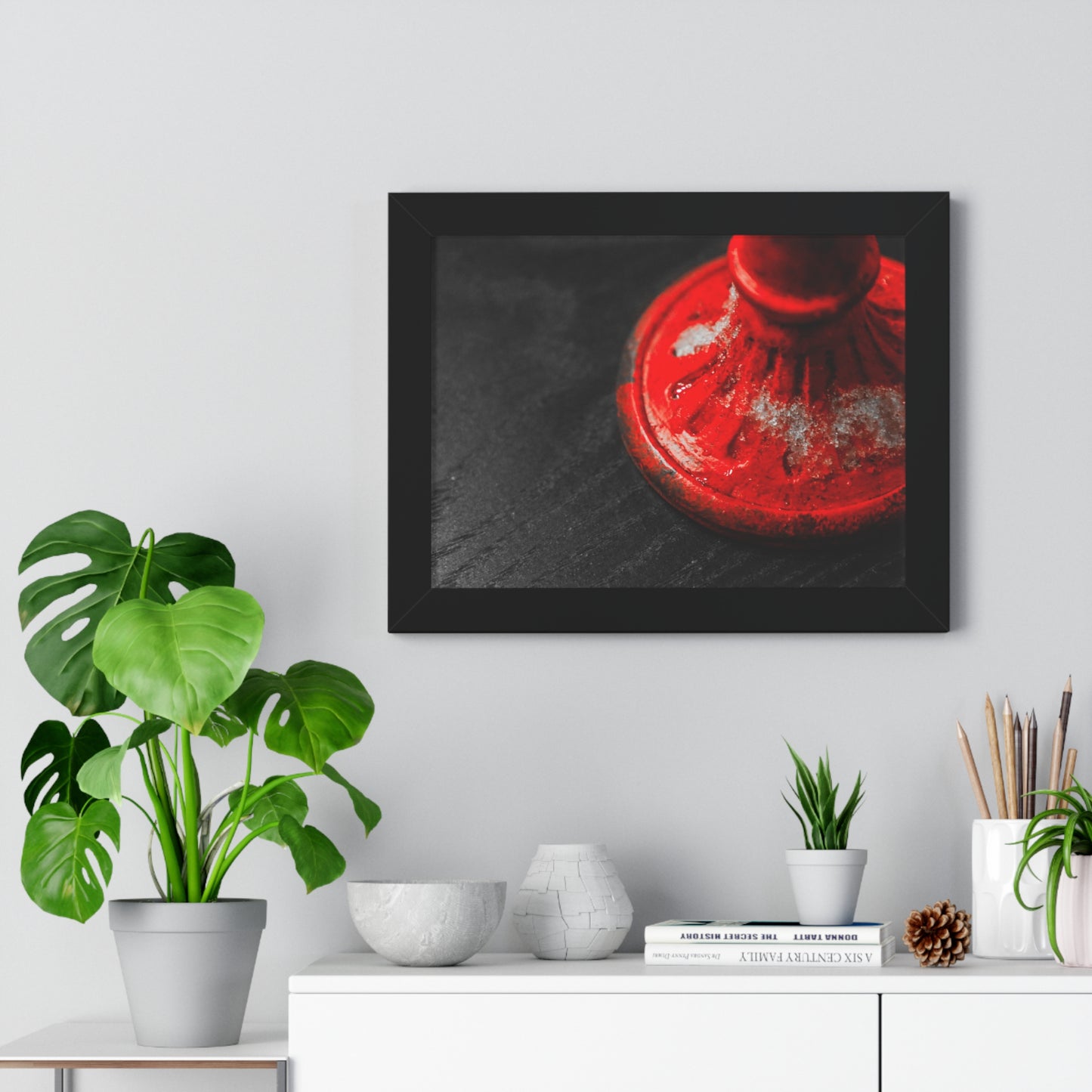 Winter Glow: Candlestick Adorned with Snow - Framed Photography Print