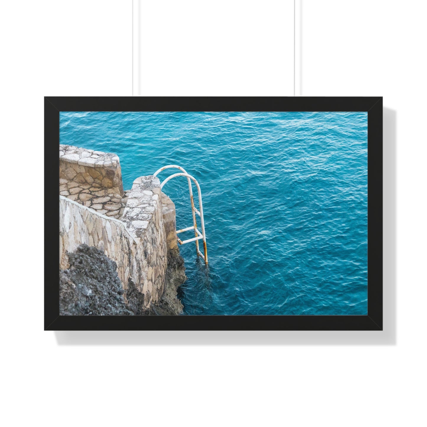 Steps to Tranquility: Ladder into Water at The Caves Resort, Jamaica - Framed Photography Print