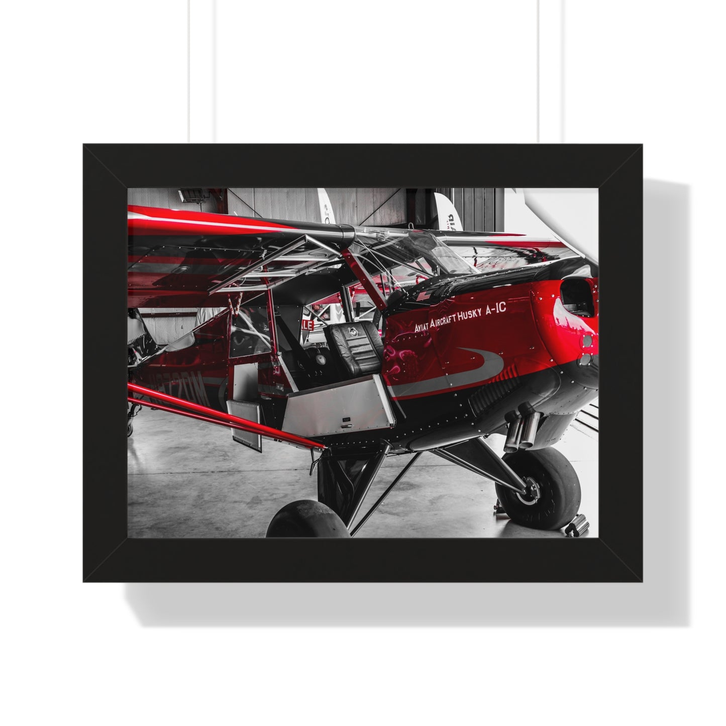 Hangar Haven: Airplane Inside the Hangar - Framed Photography Print