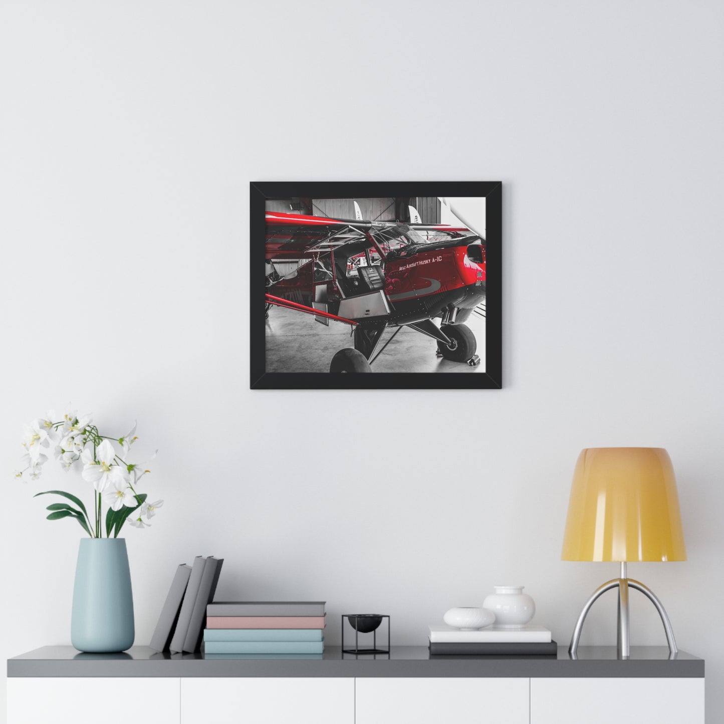 Hangar Haven: Airplane Inside the Hangar - Framed Photography Print