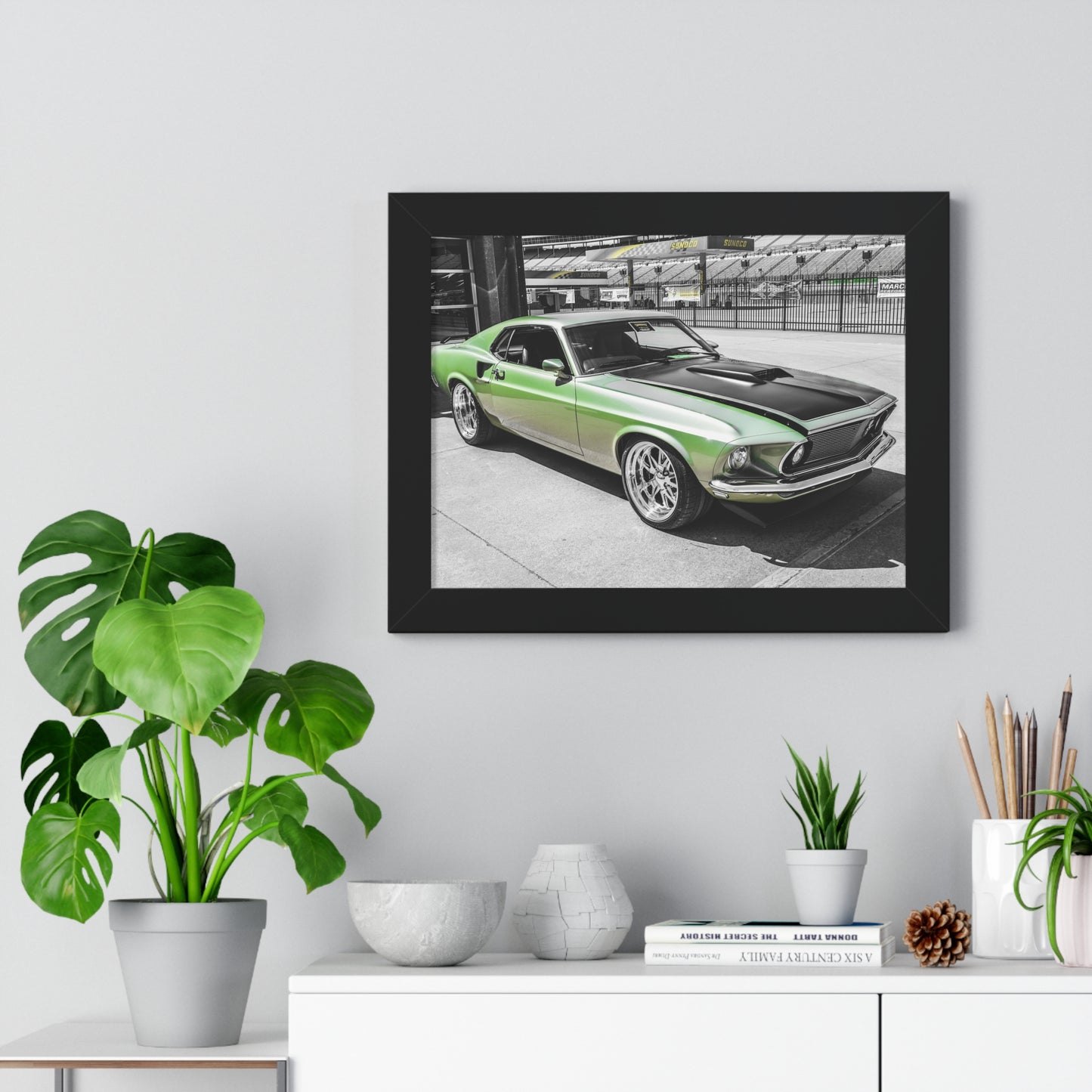 Mustang Green Glory: Vintage Car Elegance - Framed Photography Print