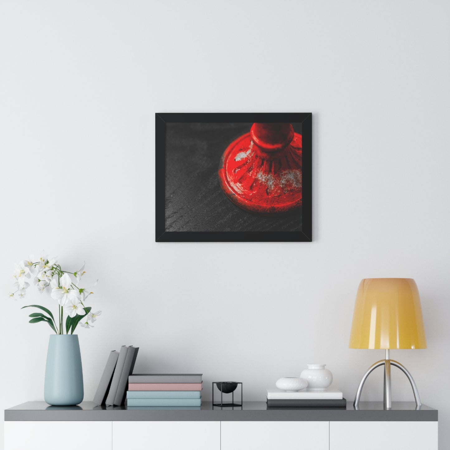 Winter Glow: Candlestick Adorned with Snow - Framed Photography Print