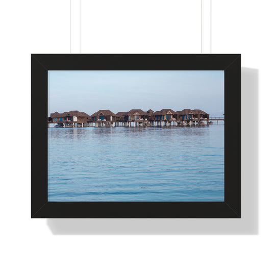 Idyllic Retreat: Water Bungalows at Sandals Resort, Jamaica - Framed Photography Print