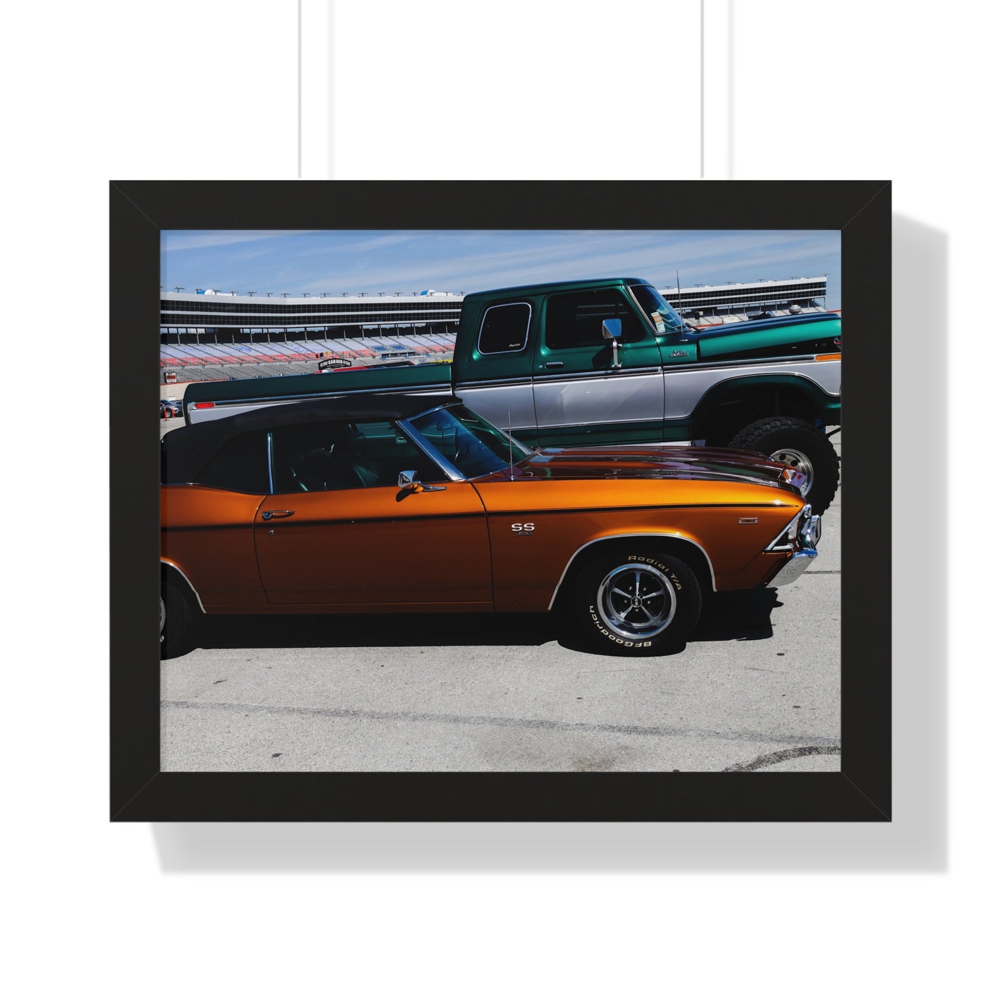 Rustic Charm: Vintage Truck and Car Duo - Framed Photography Print