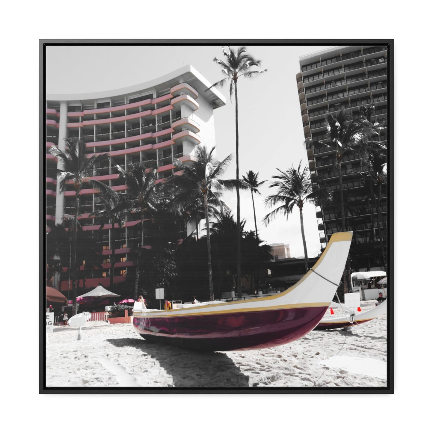 Serene Shores: Boat on a Hawaiian Beach - Framed Canvas Print