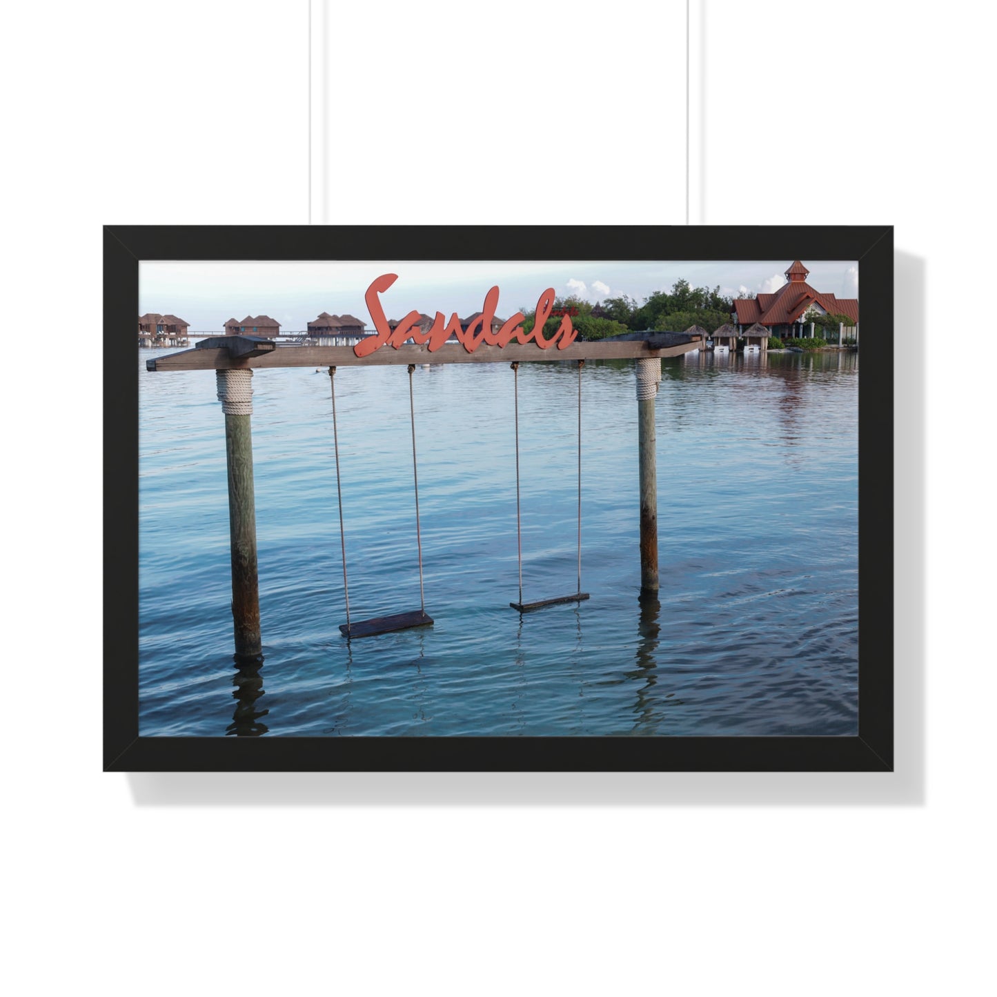 Ocean Bliss: Swings Over the Water at Sandals Resort, Jamaica - Framed Photography Print