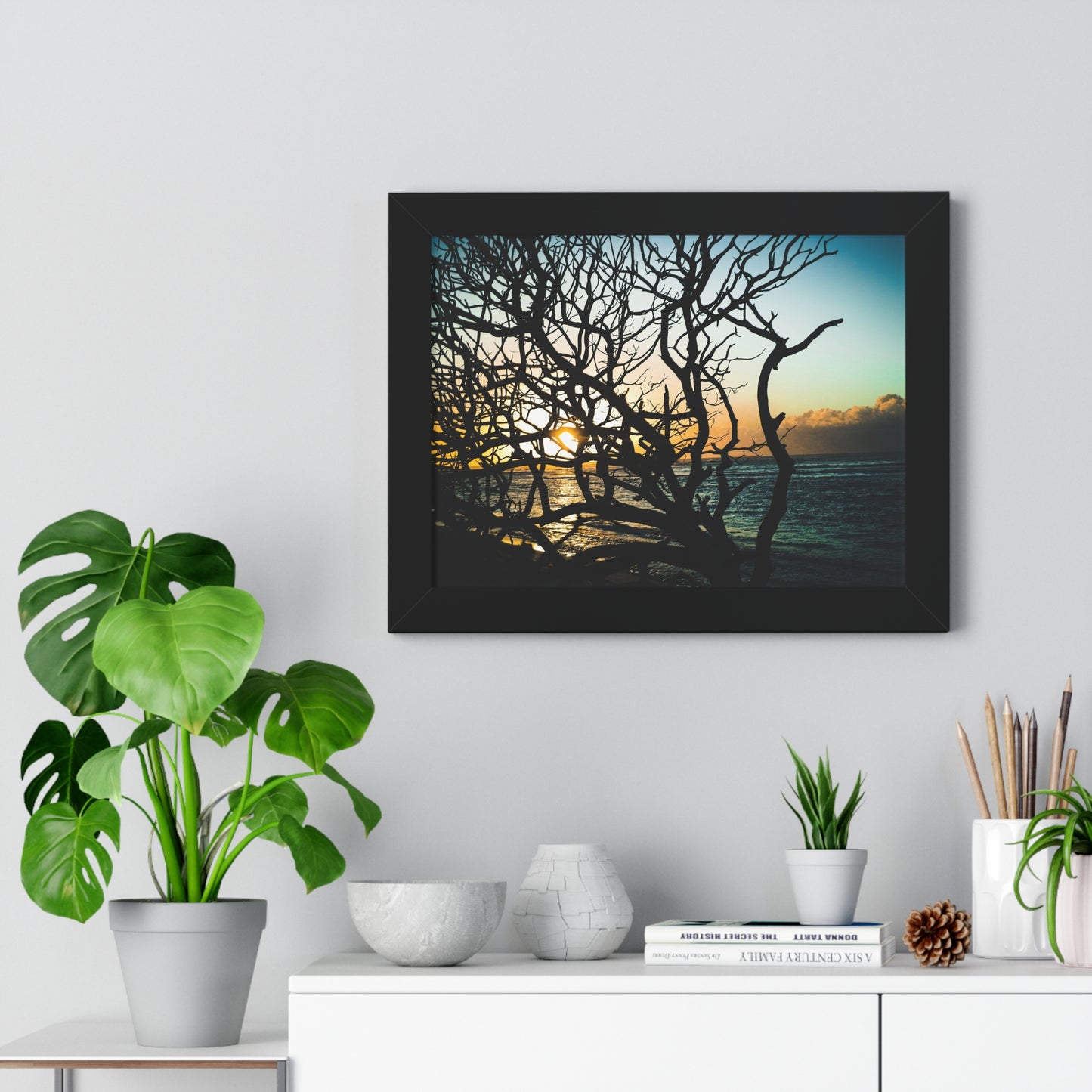 Hawaiian Sunset: Fallen Tree on the Beach - Framed Photography Print