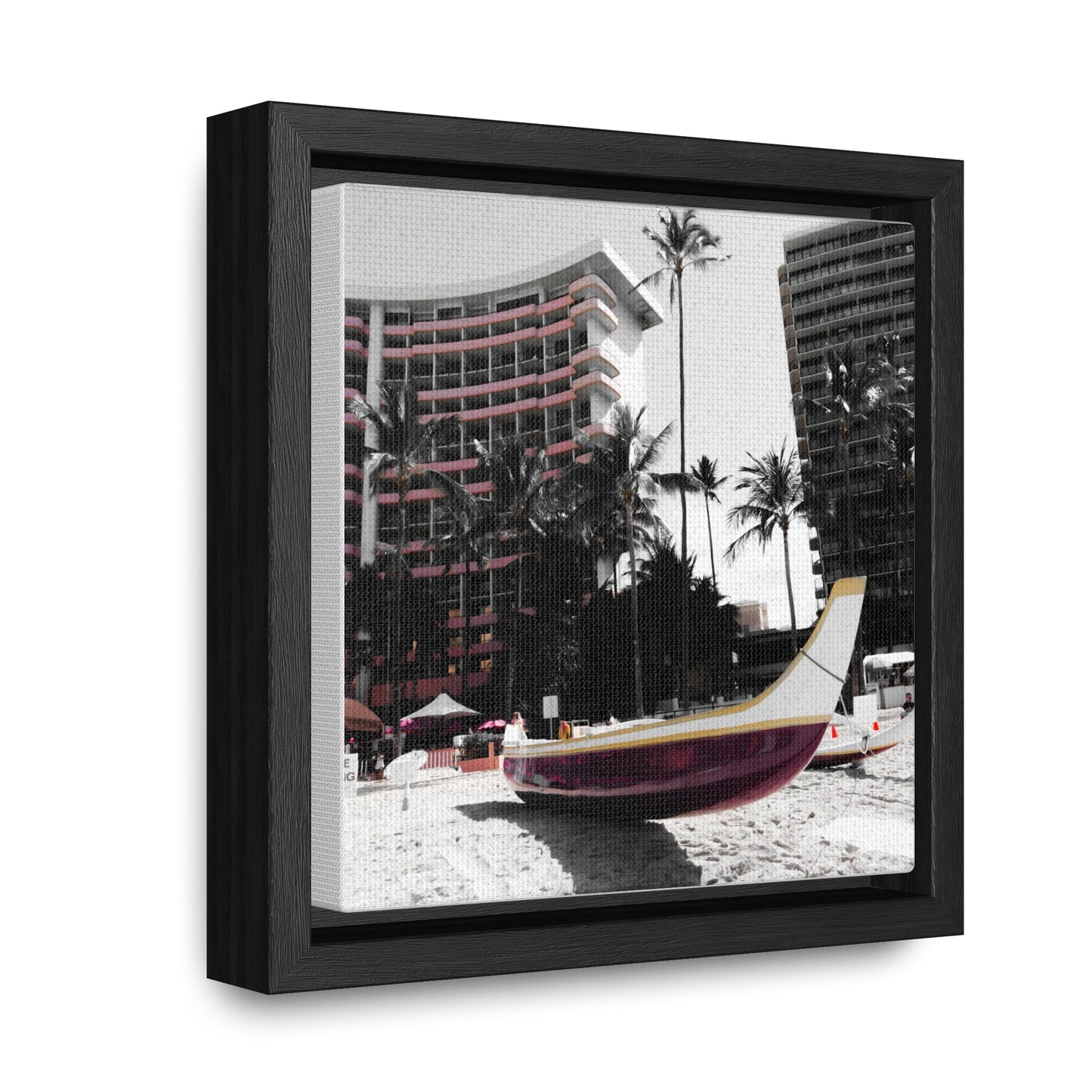 Serene Shores: Boat on a Hawaiian Beach - Framed Canvas Print