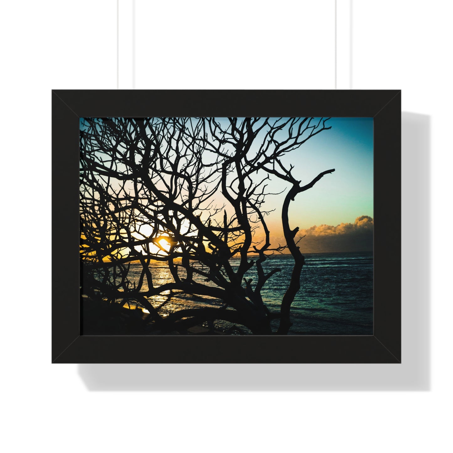 Hawaiian Sunset: Fallen Tree on the Beach - Framed Photography Print