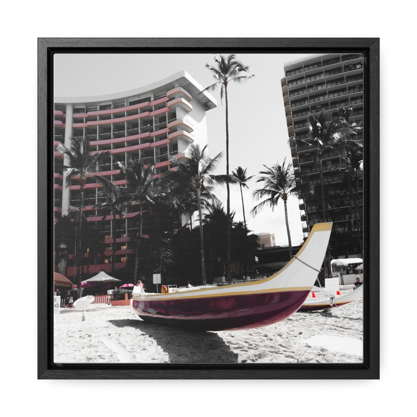 Serene Shores: Boat on a Hawaiian Beach - Framed Canvas Print