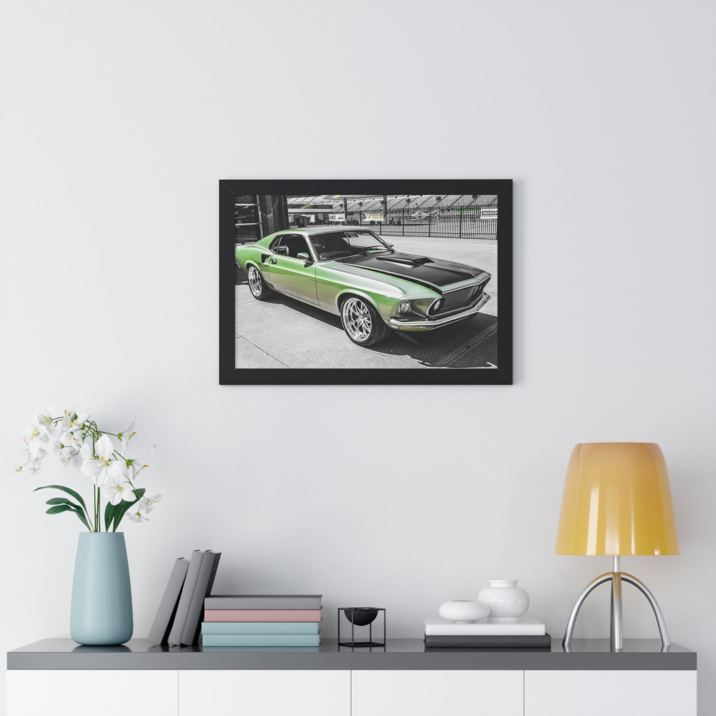 Mustang Green Glory: Vintage Car Elegance - Framed Photography Print