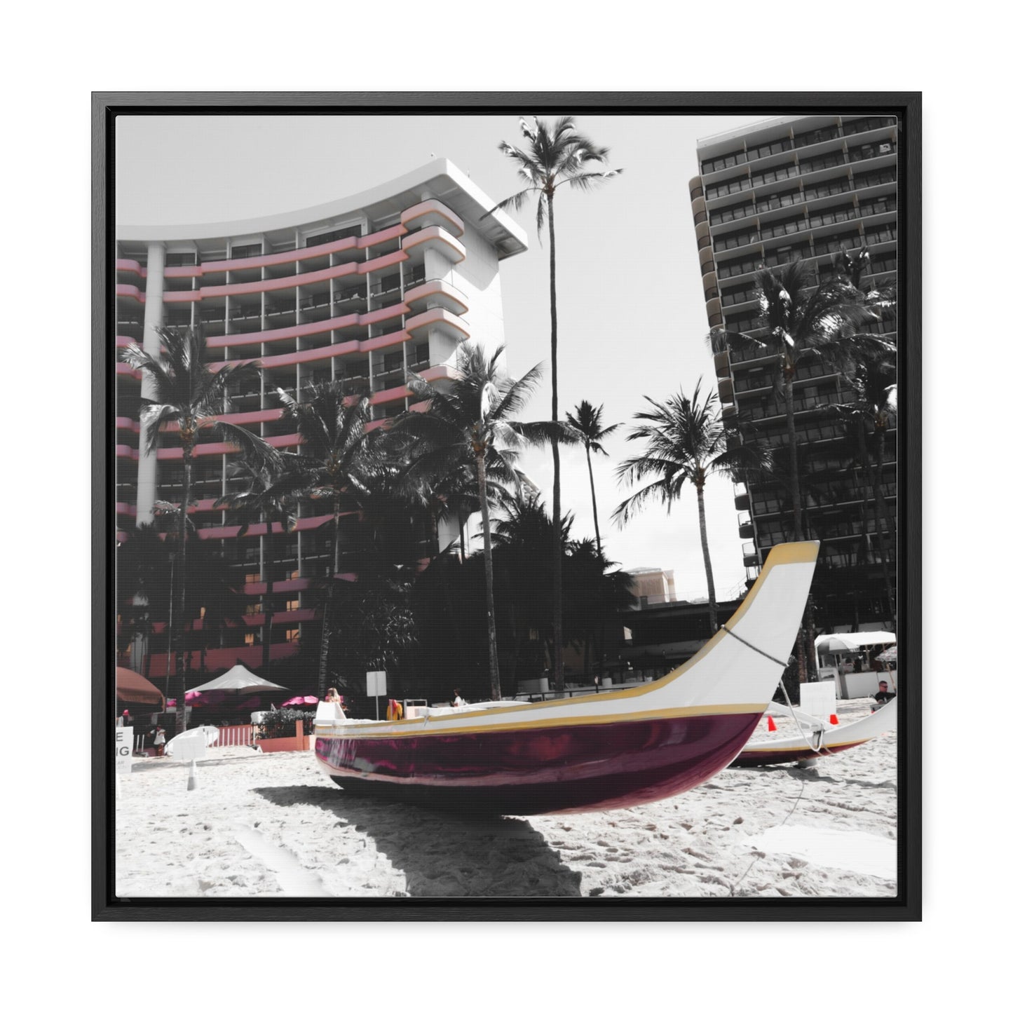 Serene Shores: Boat on a Hawaiian Beach - Framed Canvas Print