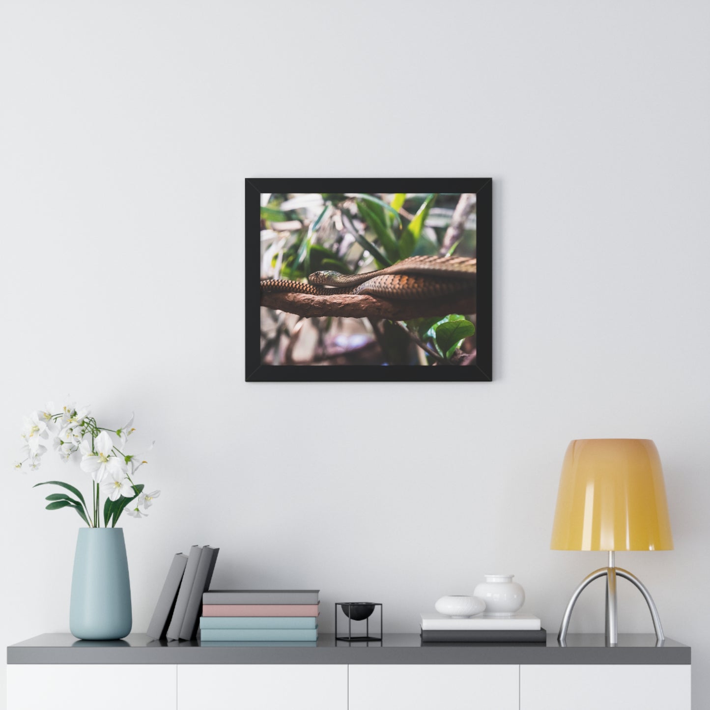 Serpentine Grace: A Snake Among the Foliage - Framed Photography Print