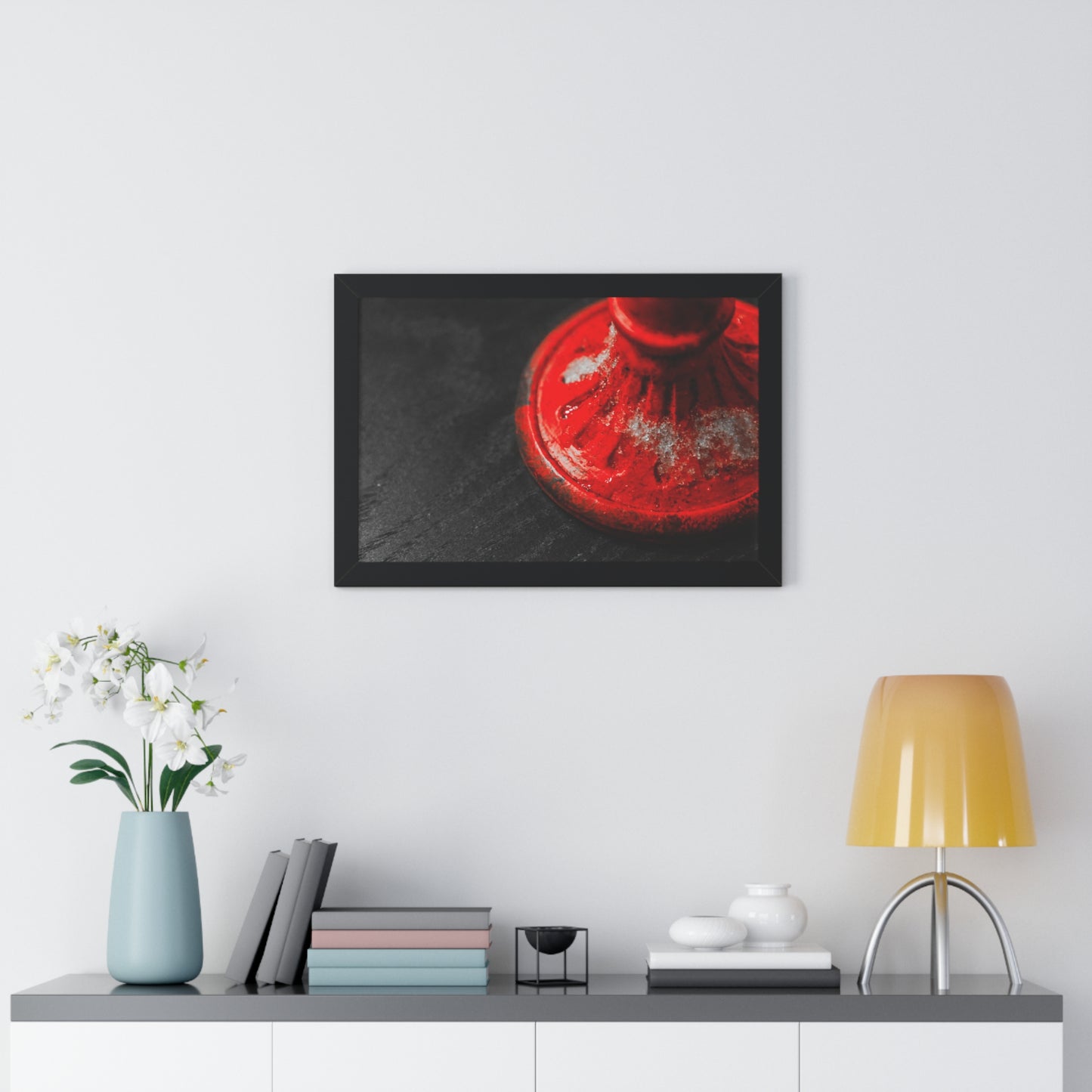 Winter Glow: Candlestick Adorned with Snow - Framed Photography Print