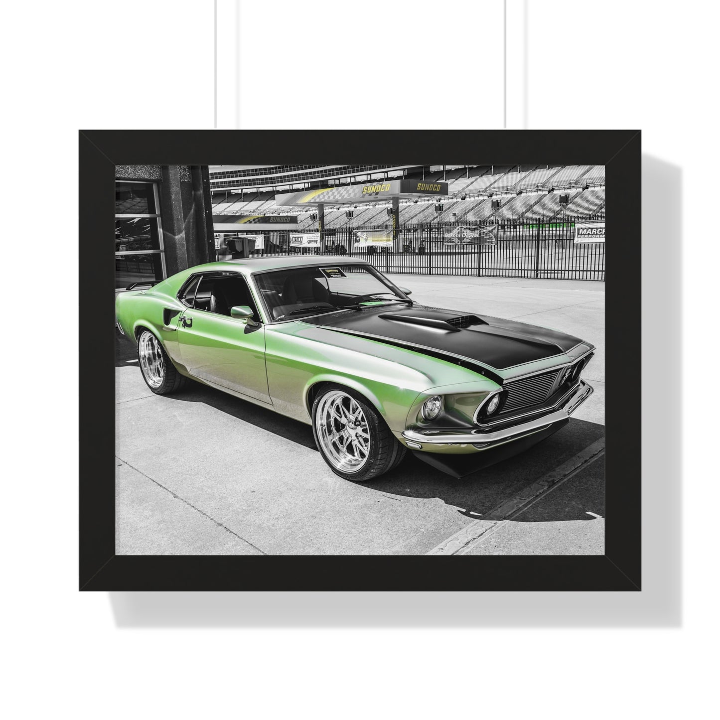 Mustang Green Glory: Vintage Car Elegance - Framed Photography Print